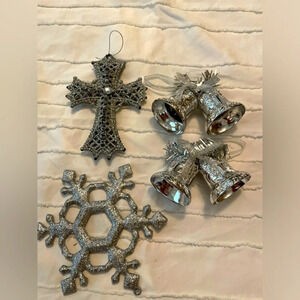 Christmas holiday silver ornaments bundle of 4